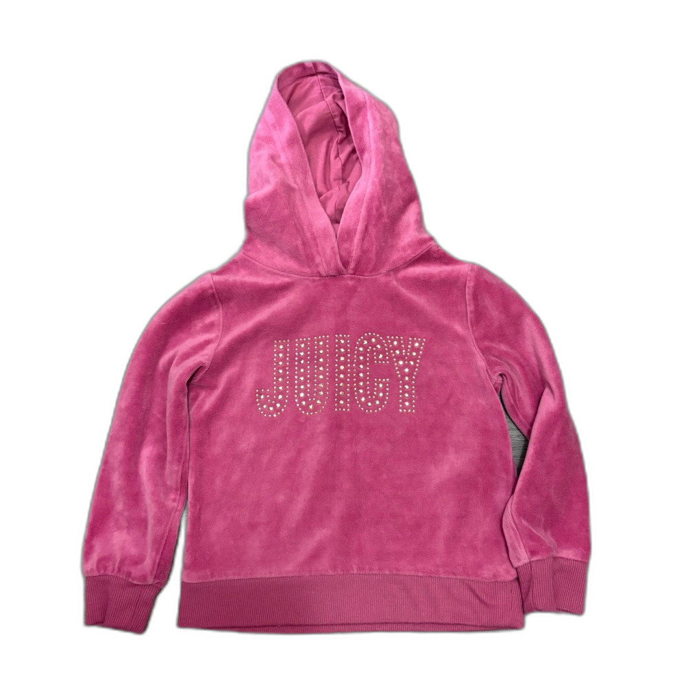Juicy Couture Kids Velour Hoodie‎ Pink Rhinestone Logo Mcbling Y2K Girls Size 5